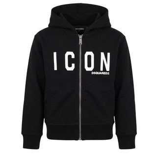 Dsquared2 Felpa Nera Con Zip E Cappuccio Per Bambini DQ03P8-D00G4