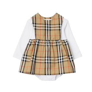 Burberry Vestina In Cotone Check Con Body E Cappellino 8117967 Per Neonata