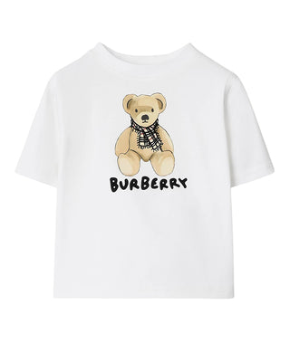 Burberry T-shirt bianca in jersey con orsetto Thomas 8112507