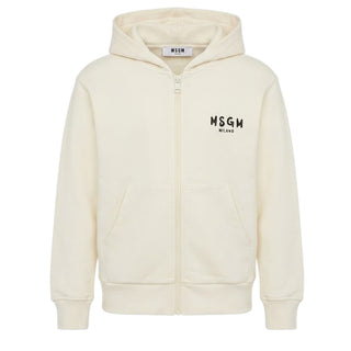 MSGM Felpa Avorio Con Zip E Cappuccio F6MSJUZH008/013 Per Bambini