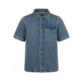 Nine:inthe:morning Camicia A Maniche Corte In Denim Per Bambini 9JS26-MAX11