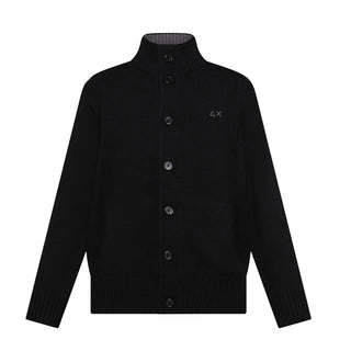Sun68 Cardigan nero in misto lana con logo K45311N