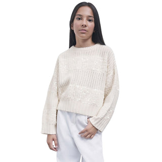 Patrizia Pepe Maglia Avorio Con Paillettes 7K0080/KK025-W444 Per Bambina