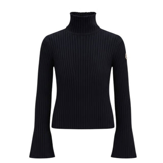 Moncler Maglia Tricot Nera A Costine Per Bambina I29549F00001