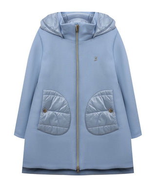 Herno Cappotto azzurro in twill di lana vergine con cappuccio GC000049G
