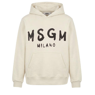 MSGM Felpa Avorio Con Cappuccio E Logo F6MSJUHS011/013 Per Bambini
