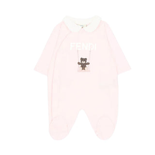 Fendi Tutina Rosa In Cotone Con Cappellino E Bavaglino BUQ167-ST8-F9C11 Per Neonata