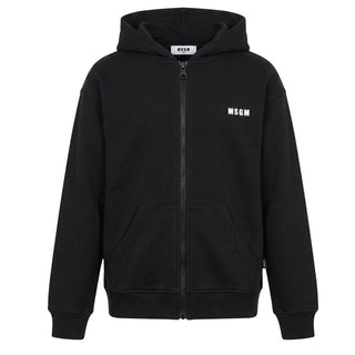 MSGM Felpa Nera Con Zip E Cappuccio Per Bambini 029086