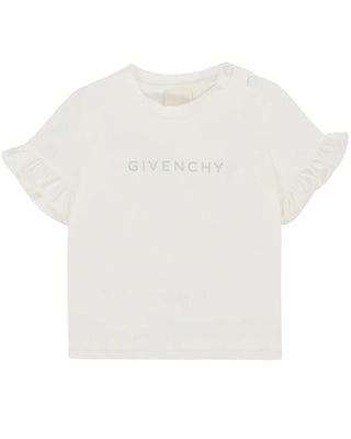 Givenchy T-shirt avorio in jersey con logo argento H30903
