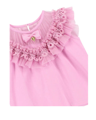 Angel's Face T-shirt con ruches e fiocco BUBBLES RUFFLE NECK ORCHID