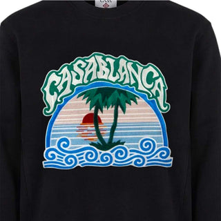 Casa Blanca Felpa Girocollo Nera Con Patch Palm Tree M-PF26-JTP-293-01 Per Uomo