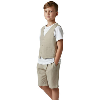 Lalalù Gilet Beige In Misto Lino Per Bambino GLL140RB