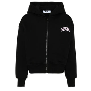MSGM Felpa Nera Con Zip E Cappuccio F6MSJGZH032/110 Per Bambina