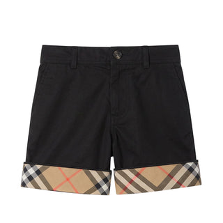 Burberry Bermuda Nero In Twill Con Risvolto Check 8133463 Per Bambino