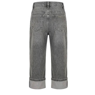 TWINSET Jeans Gamba Dritta In Denim Grigio Con Risvolto 262GB2040 Per Bambina