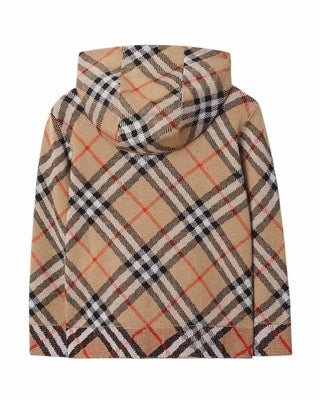 Burberry Cardigan beige in lana Check con zip e cappuccio 8104314