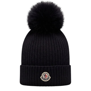 Moncler Cappello Nero In Lana Con Pompon L29543B00007-999 Per Bambini