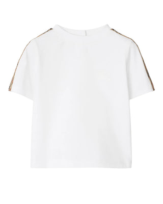 Burberry T-shirt bianca in jersey con finiture Check 8108903