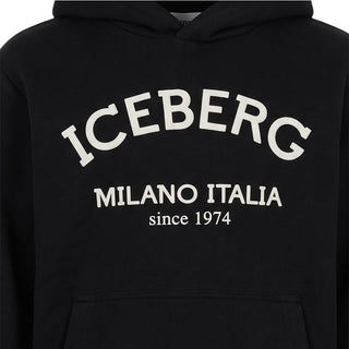 Iceberg Felpa Nera Con Cappuccio E Logo MFICE7335J-V3 Per Bambini