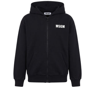 MSGM Felpa Nera Con Zip E Cappuccio Per Bambino F4MSJUZH073