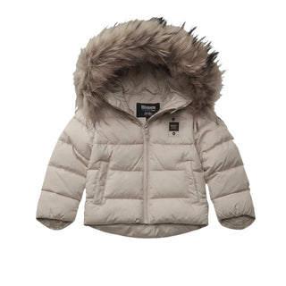 Blauer Giubbino trapuntato Amory con cappuccio e bordo in pelliccia 25WBBXC02450