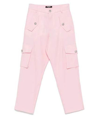 Balmain Pantaloni cargo rosa in fresco lana BV6S10-I0196