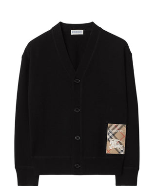 Burberry Cardigan nero in lana con etichetta Check 8100380