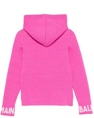 Balmain Maglia fucsia con cappuccio in lana BV9B10-Z2362