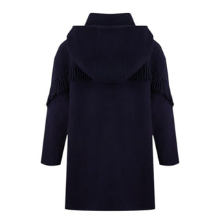 Ermanno Scervino Cappotto blu navy in misto lana con frange SFGB009 con zip
