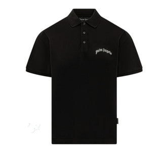 Palm Angels Polo Nera In Piquet Con Logo PMGB012S26FAB005N