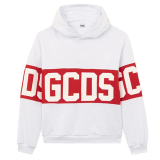 GCDS Felpa Bianca Con Cappuccio E Logo Z0UKQE583F004/100R