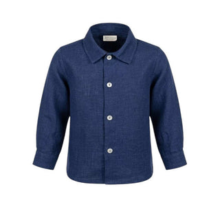 J.o Milano Camicia Blu In Lino Per Neonato 676Z9