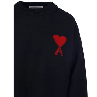 Amis Paris Maglia girocollo nera in lana con Coeur UKS838.018N