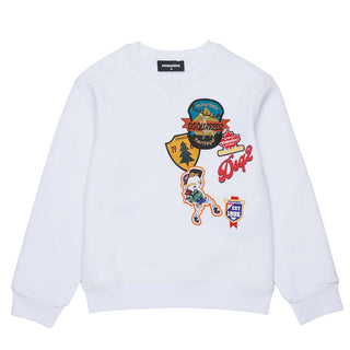 Dsquared2 Felpa Girocollo Bianca Con Patch DQ3398-D0AI5-DQ100 Per Bambino