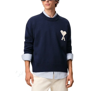 Amis Paris Maglia Girocollo Blu In Misto Cotone UKS859.KN0156/A116