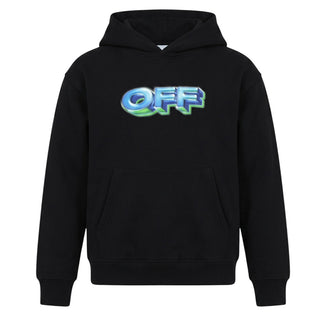 Off-White Felpa Nera Con Cappuccio E Stampa Per Bambini OBBB001F25FLE0061069