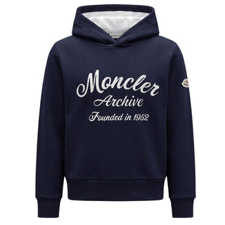 Moncler Felpa Blu Con Cappuccio E Logo Per Bambino I29548G00012
