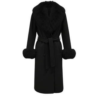 Regina Cappotto nero in cashmere con finitura in vera pelliccia 1200N