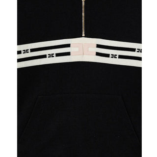 Elisabetta Franchi Felpa nera in cotone con cappuccio e logo EFFE154.0