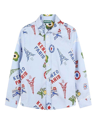 Kenzo Camicia azzurra con stampa da bambino K60806