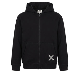 Kenzo Felpa Nera Con Zip E Cappuccio Per Babmbini K25123