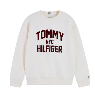 Tommy Hilfiger Felpa Girocollo Avorio Con Logo KB0KB10631-YBHJ Per Bambino