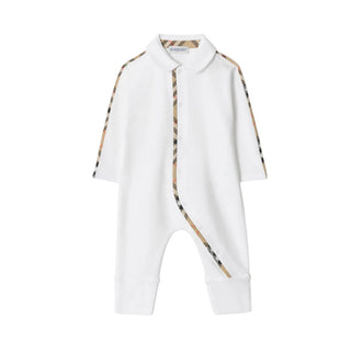 Burberry Tutina Bianca In Cotone Con Cappellino E Bavaglino 8119819 Per Neonati