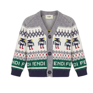 Fendi Cardigan Grigio In Misto Lana Per Neonato BMG017-7PY
