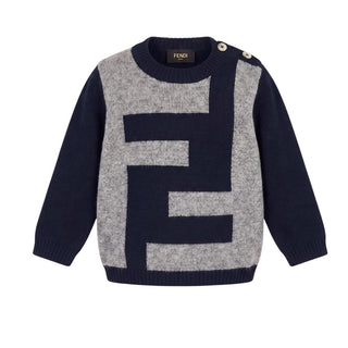 Fendi Maglia Girocollo Blu Con Logo Per Neonato FEN157