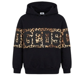 GCDS Felpa Nera Con Cappuccio E Stampa Z0GJQE583F005/999M Per Bambina