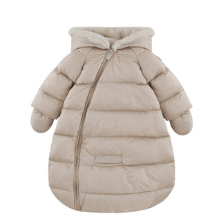 Il Gufo Sacco Nascita beige con cappuccio e logo A16SO009N0031