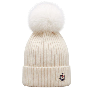 Moncler Cappello Avorio In Lana Con Pompon L29543B00007-030 Per Bambini