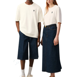 Amis Paris T-shirt Panna In Jersey Con Stampa UTS387.726/136