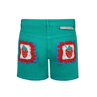 Stella Mccartney Shorts In Denim Verde Con Ricami TW6B29-Z0156